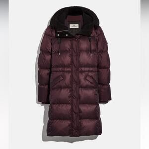 COACH Quilted Long Puffer Coat Bordeaux Size MEDIUM